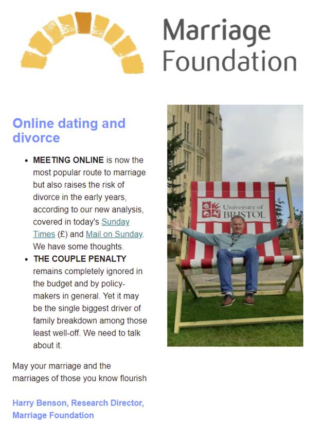 Online dating and divorce - READ our newsletter for November - Marriage  Foundation